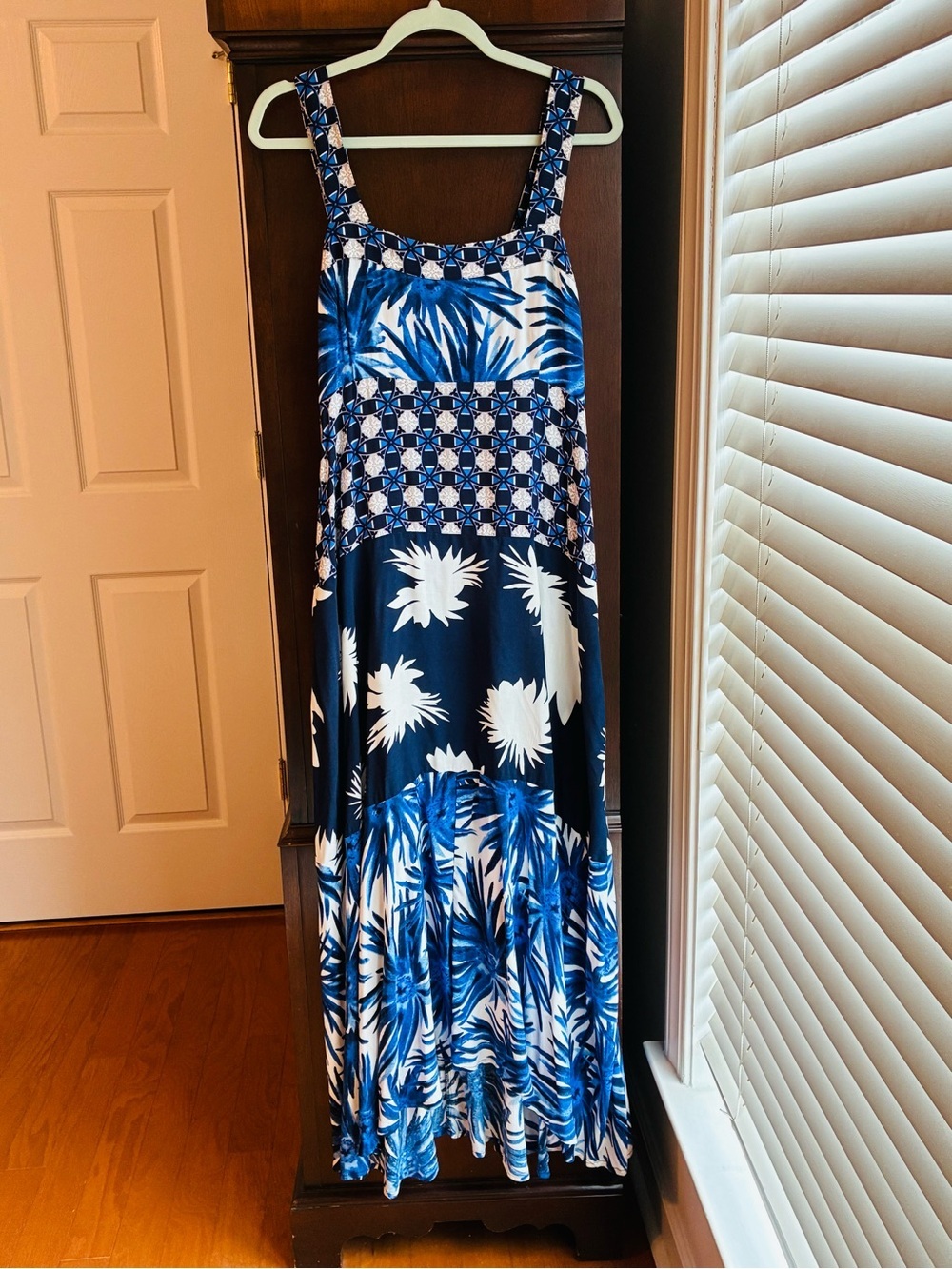 1.STATE Beach Blue Tropical Maxi Dress Size Large - Picture 4 of 8